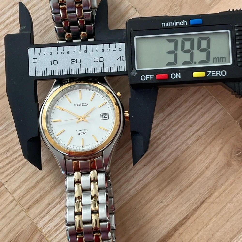 Seiko Kinetic Automatic Men’s Watch Two-Tone Bracelet Case White Dial Date